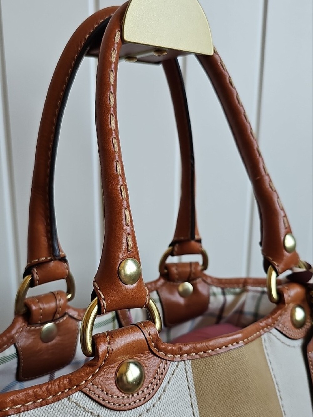 ​Coach 2007 Heritage Stripe Canvas Tattersall Tote Bag #11791 w/ Silk Scarf - Picture 6 of 15